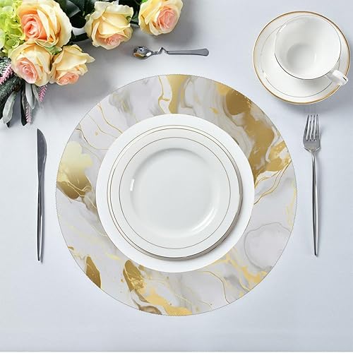 Miniatura 3 de Round Placemats Set of 6, Marble Golden Texture Heat Resistant Washable Place Mats Table Mat for Kitchen Dining Party