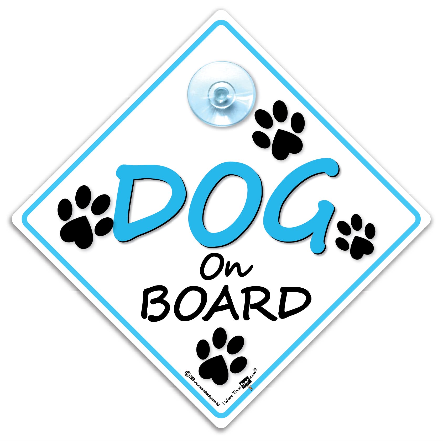 Dog On Board Sign, Dog on Board Car Sign, Blue Dog Car Sign, Fur Baby Sign, High Visibility Dog Car Sign With Suction Cup to Notify of Dog in Vehicle 14 cm x 14cm x 2cm