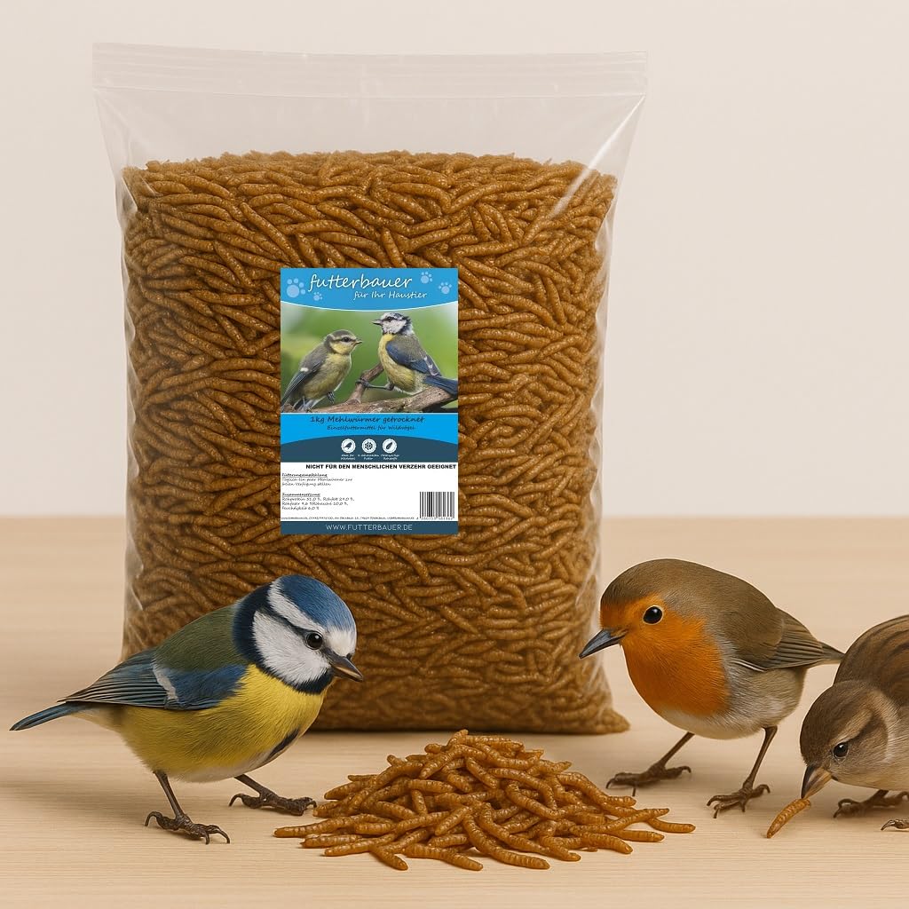 1 kg Getrocknete Mehlwürmer Futterbauer – 100% Naturfutter für Wildvögel, Fische & Igel | Proteinreiches Premiumfutter ohne Zusätze | Ideal als Vogelfutter, Fischfutter & Igelfutter