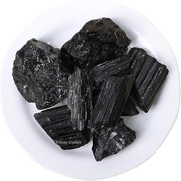 Erliway 0.5 lb Black Tourmaline Raw Stones Bulk for Protection, 1.25-2.0"