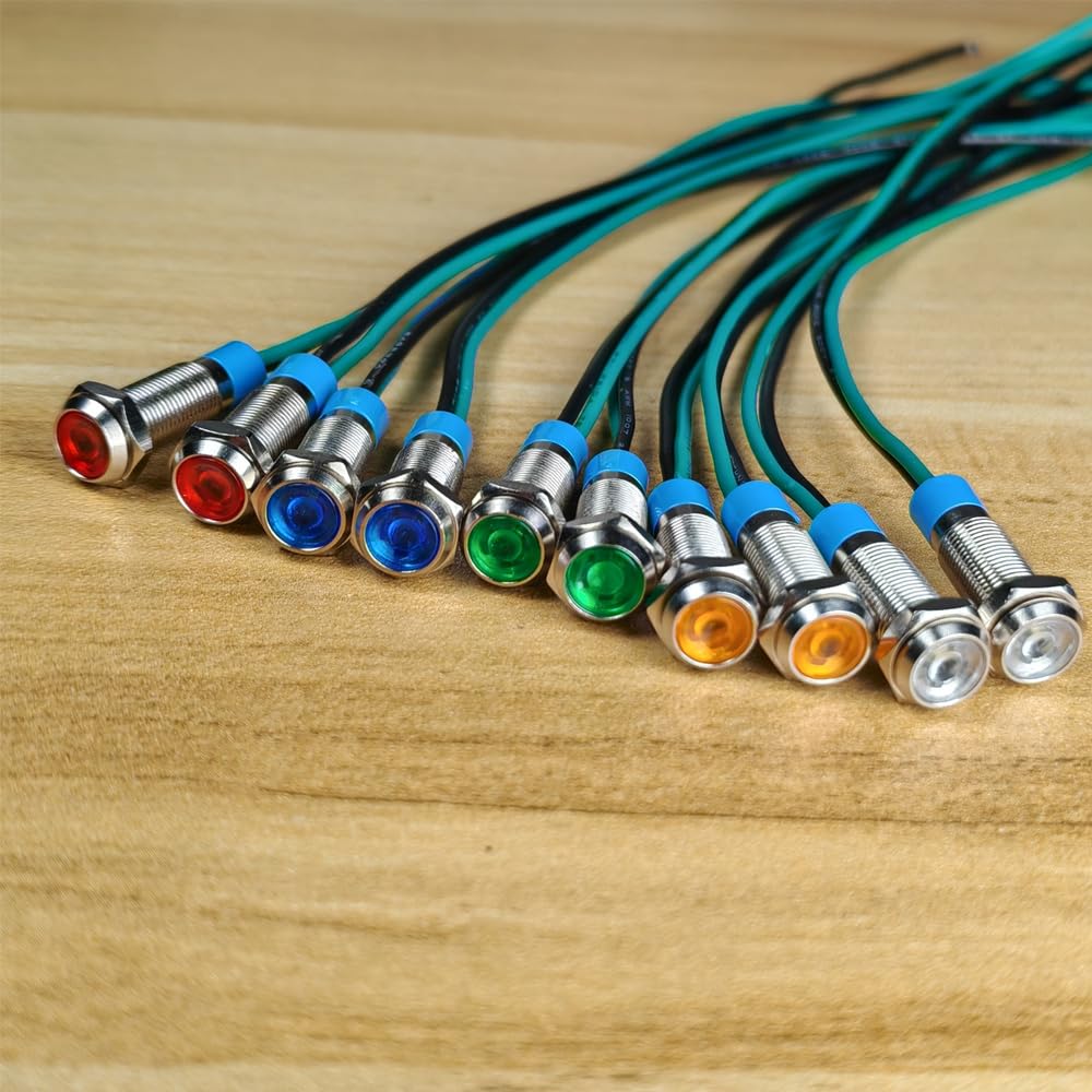 Gebildet 10 Sztuk 6mm 3V-4.5V-5V-6V-7.5V-9Vdc Oszczędność Energii Led Metalowy Wskaźnik Świetlny Wodoodporna Lampka Sygnalizacyjna Z Przewodem (Czerwony/Pomarańczowy/Niebieski/Zielony/Biały)