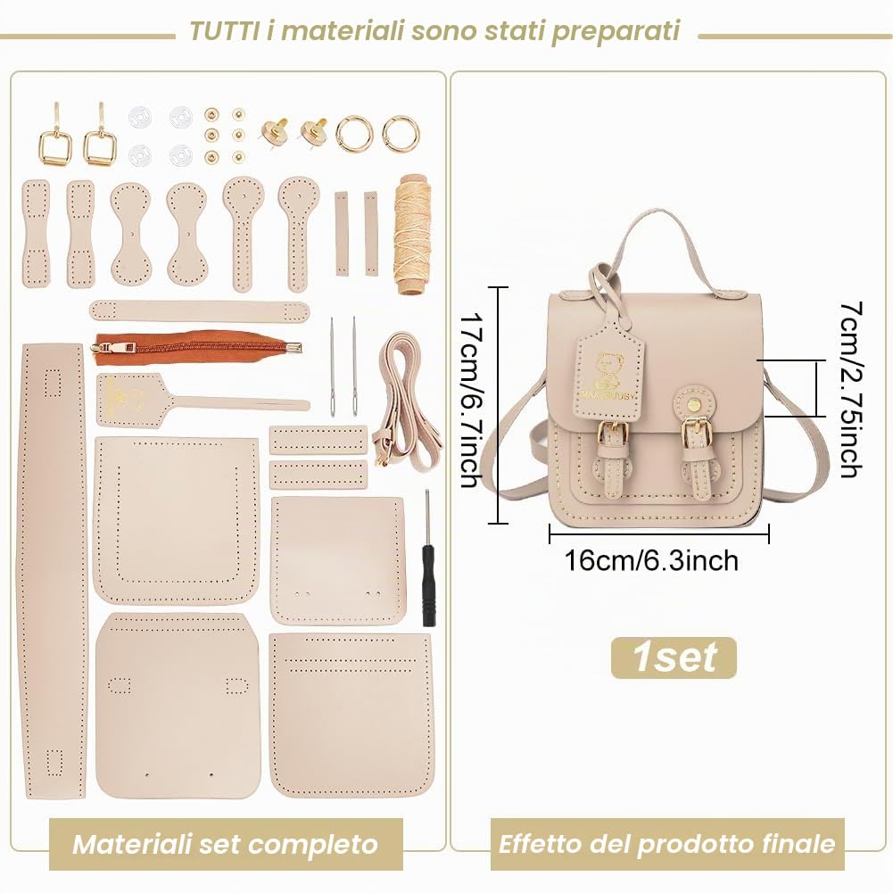 WADORN Kit per La Realizzazione di Borse A Tracolla In Pelle Fai-Da-Te, Borsa A Tracolla In Pelle PU Materiali per Modelli di Cucito Kit Artigianale Borsa per Donna Artigianale, 17x16x7 cm (Albicocca)