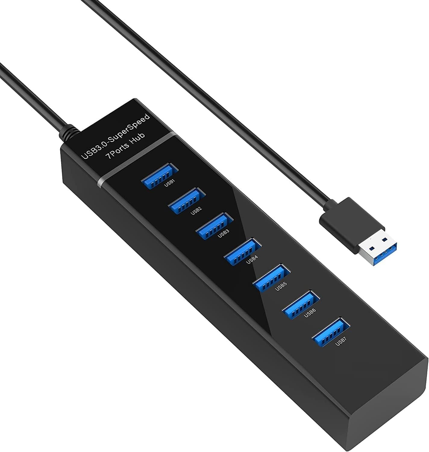 BKC 7-Port USB 3.0 Hub with Individual Switches & Lights, Multiple Port USB Adapter Extension High-Speed Data Hub, Portable USB Splitter with 1FT Extended Cable for PC, Laptop, MAC, Printer and More-image-5