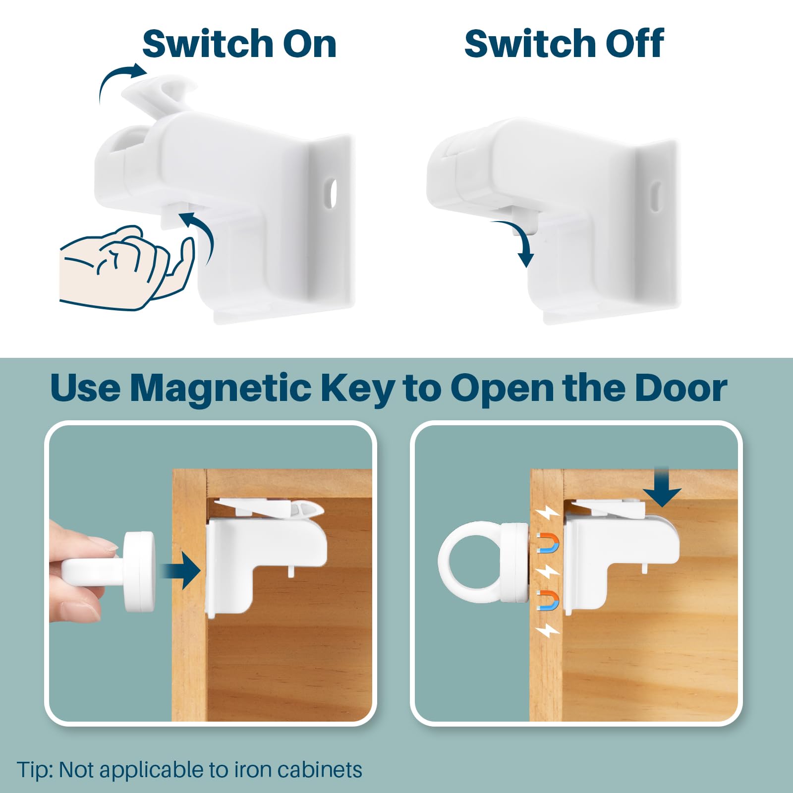 Inaya Magnetische Schrankschlösser für Babysicherung, 20 Schlösser & 2 Schlüssel, kindersichere Magnetschlösser für Schränke und Schubladen, mit unsichtbarem Design, 3M-Kleber für einfache
