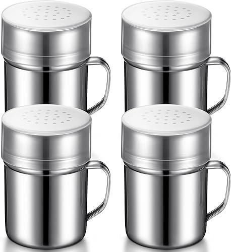 4 piezas de dragas de acero inoxidable a granel especias sazonadoras botellas de pimienta con asas y tapas polvo de azúcar para cocinar hornear