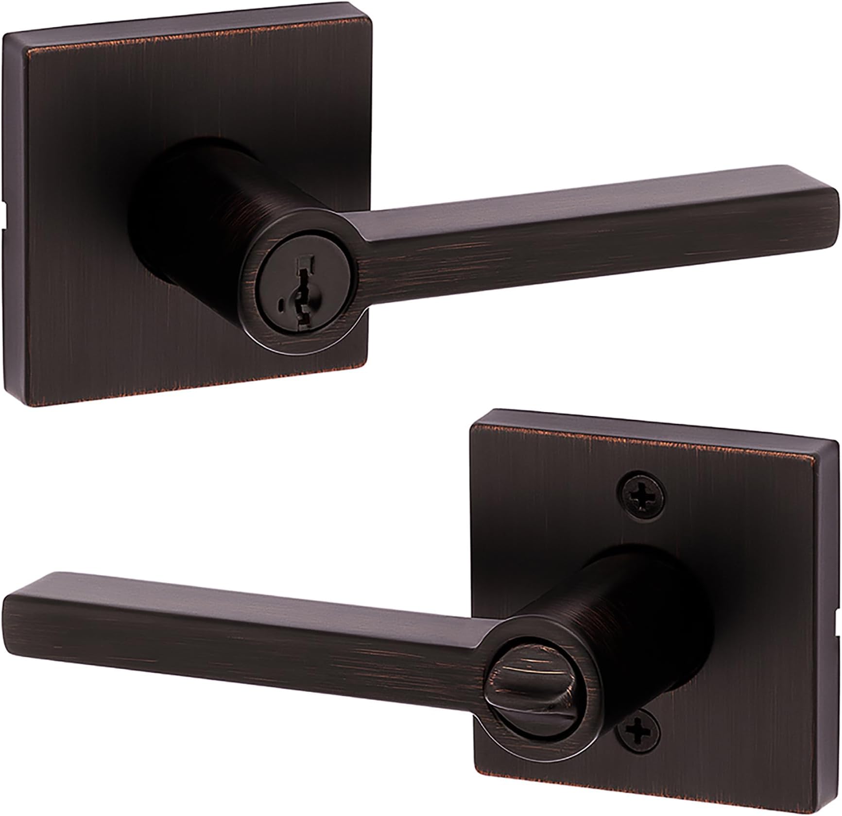Halifax Entry Door Handle with Lock and Key, Secure Keyed Reversible Lever Exterior, For Front Entrance and Bedrooms, Venetian Bronze, Pick Resistant Smartkey Rekey Security and Microban