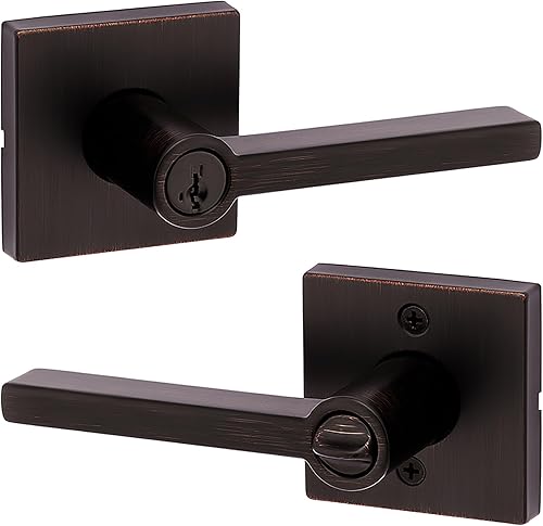 Miniatura 25 de Kwikset Halifax Manija interior de puerta de privacidad con cerradura, manija de puerta para baño y dormitorio, cerradura de botón de presión sin