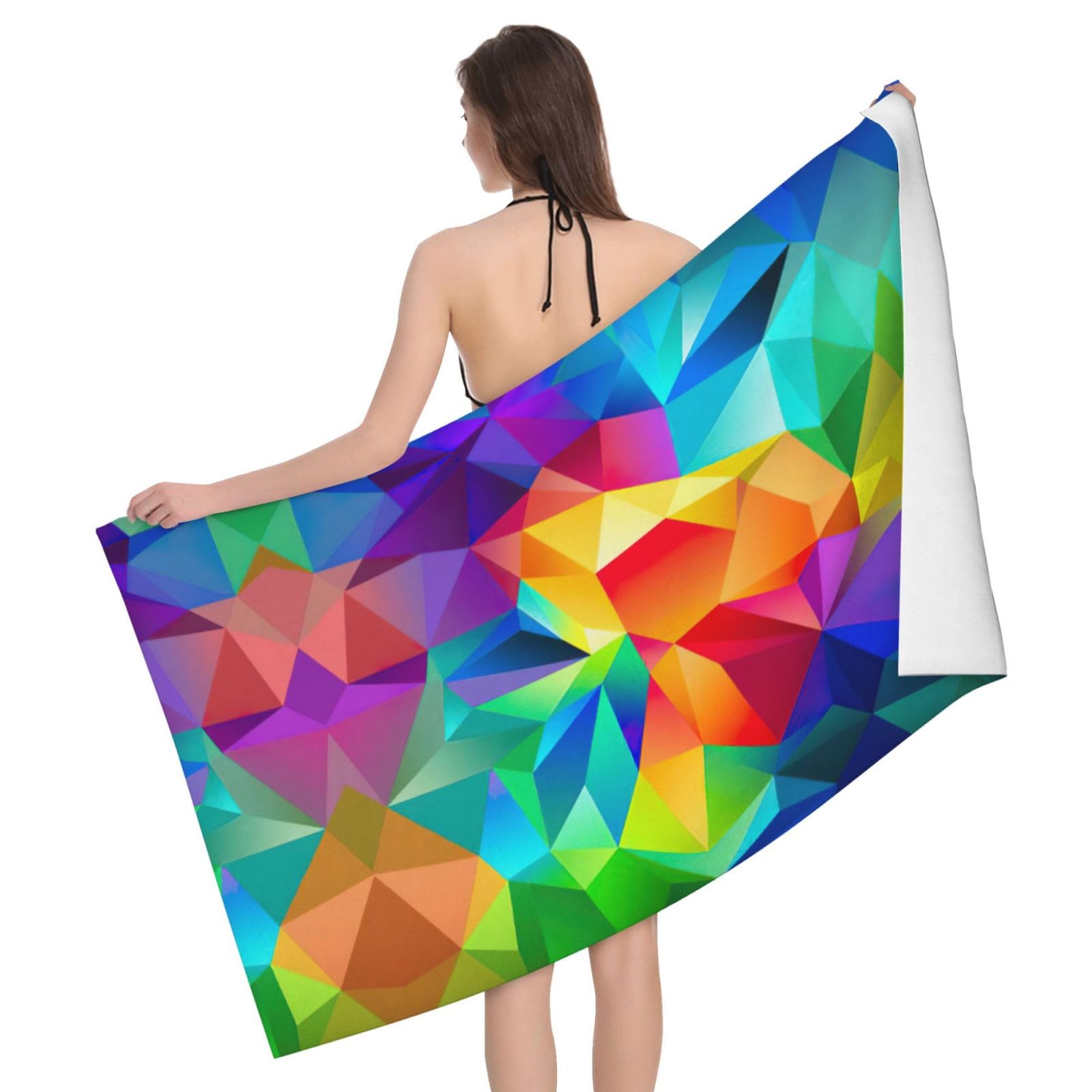 Serviette de bain microfibres à imprimé géométrique arc-en-ciel grand format