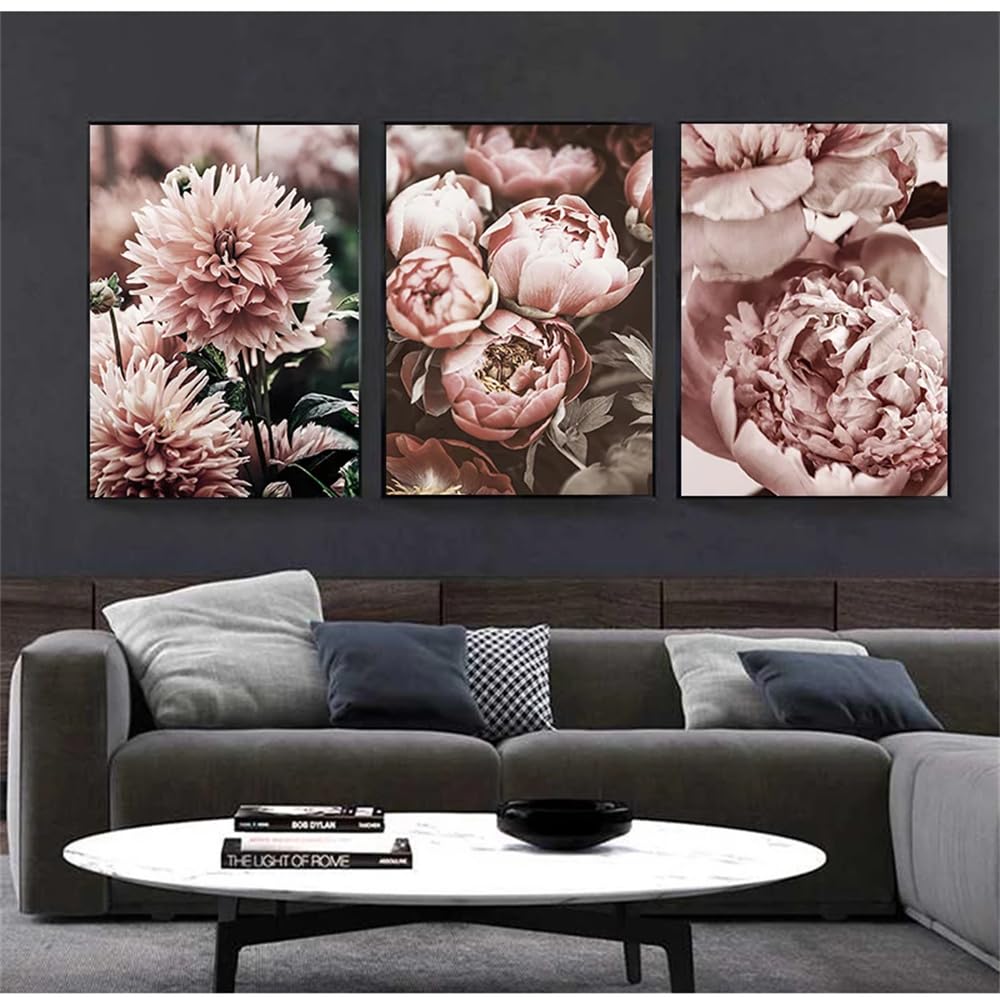 Wuhbcz Gold Art Pictures-Abstract Peony Flower Canvas Painting Nordic Poster Rose Floral Print Wall Art Picture Artwork For Living Kitchen Room Decoration-40 * 60Cm/3Pcs (No Frame)