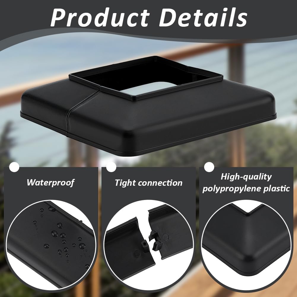 15Pcs Black Post Base Cover, 4 x 4 Inch PVC Post Skirt Split Style PVC Fence Post Sleeve Reusable Column Wraps Post Trim for Post Fence Deck Cable Railing Baluster Stair Rails