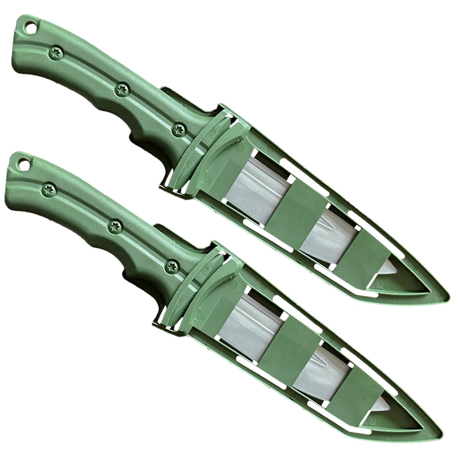 TIETHEKNOT 2Pcs Toy Props knives Fake knives Plastic sheathed children's knives Halloween party safety fake knives 10 inches Suitable for use over 12 years old (green)