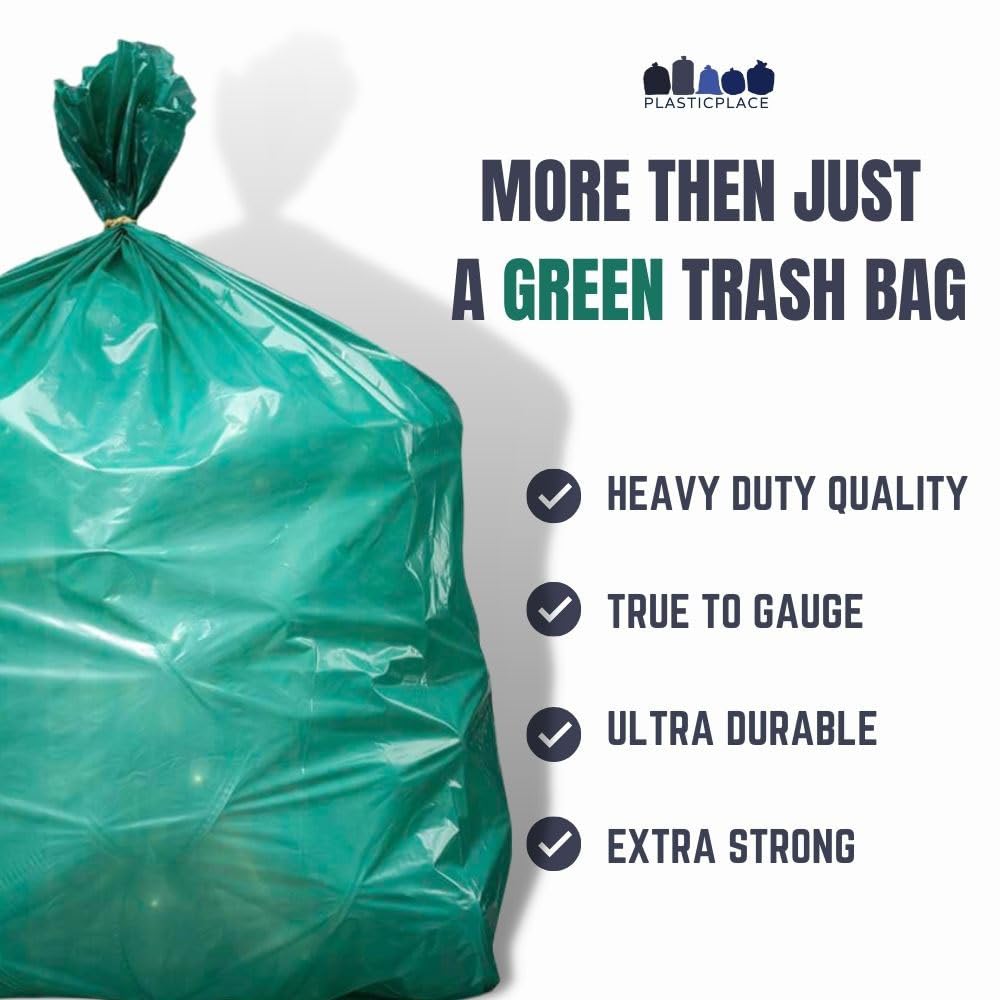 Plasticplace Zielone worki na śmieci, 40-45 galonów 100 / etui 1,2 miliona