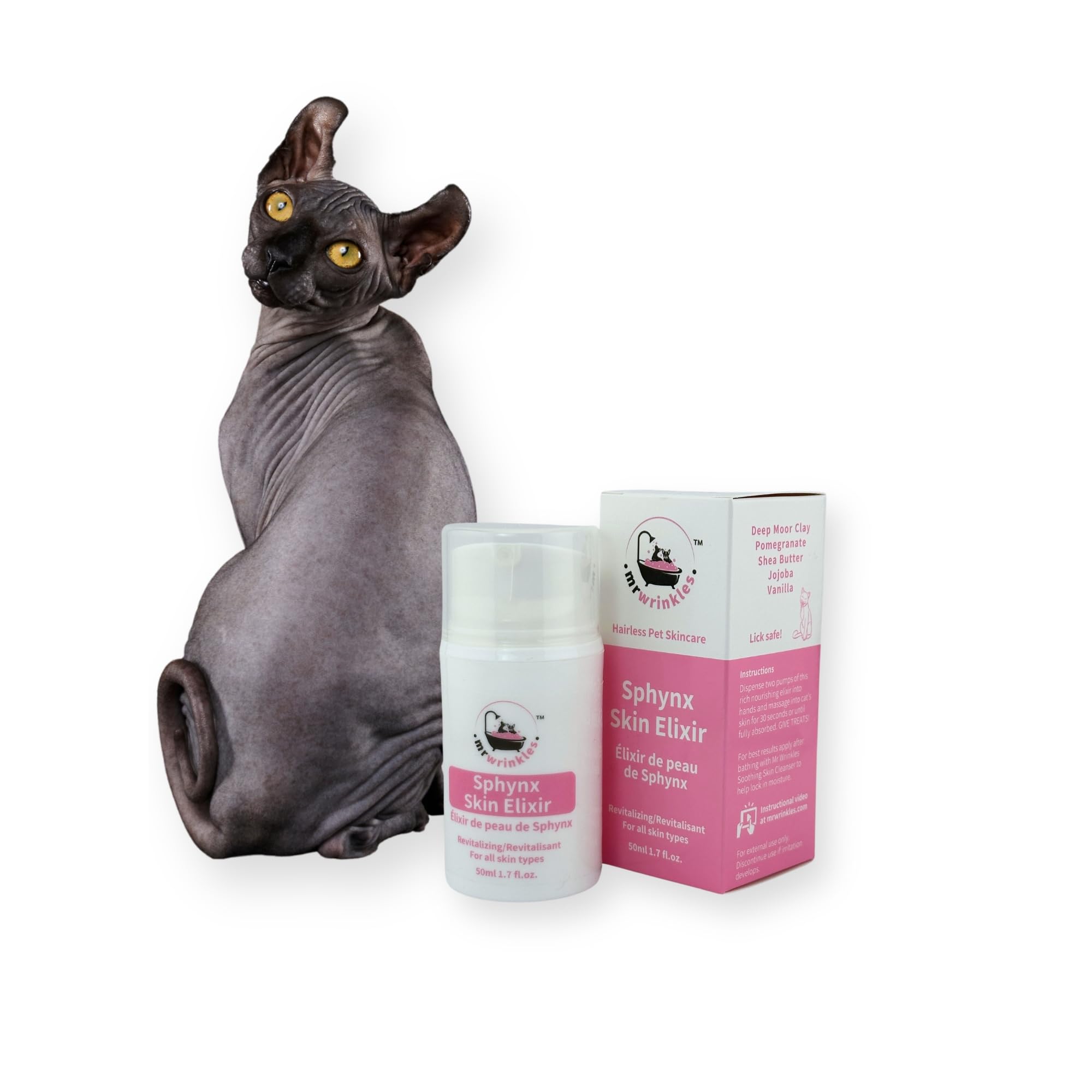 Sphynx Cat Skin Elixir – Hydrating Moisturizer for Hairless Cats, Conditions Skin Between Baths, Rich Formula That Absorbs to a Soft, Velvety Finish – Mr. Wrinkles