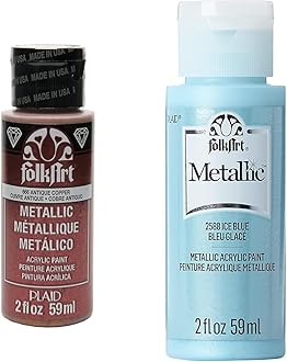 FolkArt Metallic Acrylic Paint in Assorted Colors (2 Ounce), 666 Antique Copper and 2588 Metalic Ice Blue