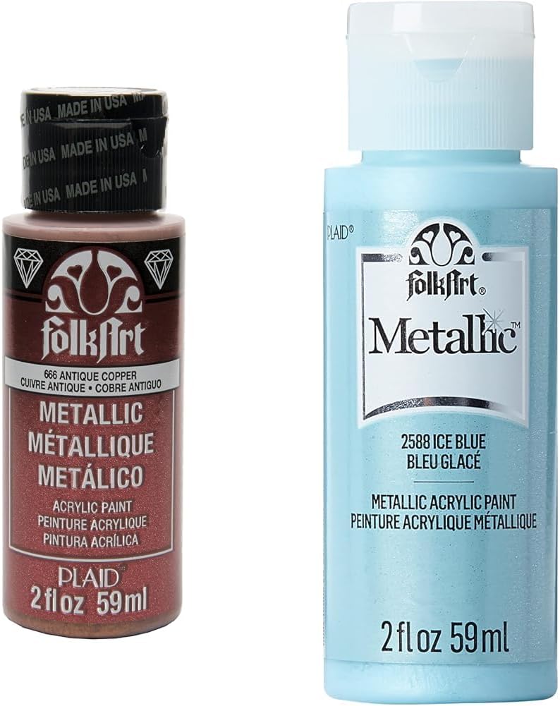 Metallic Acrylic Paint in Assorted Colors (2 Ounce), 666 Antique Copper and 2588 Metalic Ice Blue