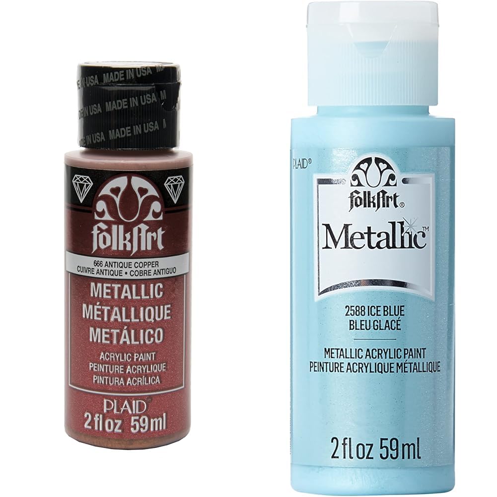 FolkArt Metallic Acrylic Paint in Assorted Colors (2 Ounce), 666 Antique Copper and 2588 Metalic Ice Blue