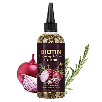Onion Hair Oil with Biotin & Rosemary, Onion Hair Growth Oil for Scalp & Hair Care, Hydrating Hair Serum for Smooth Thinning Breakage for All Hair Types 3.38 FL OZ 100ML