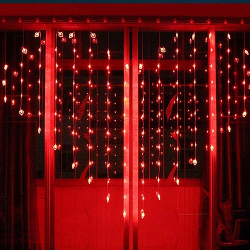 Vista 3 de Luces de cortina LED luces de cortina en forma de corazón, luces de cascada, para telón de fondo, para dormitorio (luz roja)