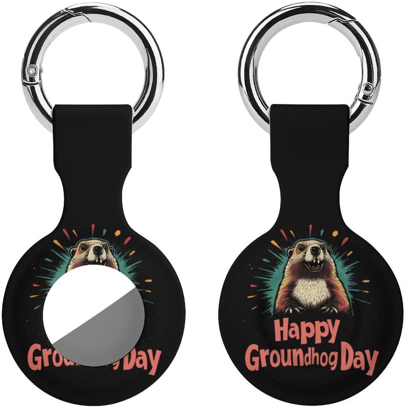 Happy Groundhog Day Funny Cover Compatible with AirTag Case Protector GPS Tracker Holder with Keychain