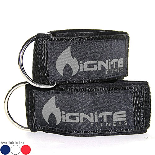 Ignite Fitness Neoprene Ankle Straps, Intensify Your Machine Cable Workouts for Abs, Legs, and Glutes - Durable Fitness Cuffs with D Ring - Fits Both Men and Women