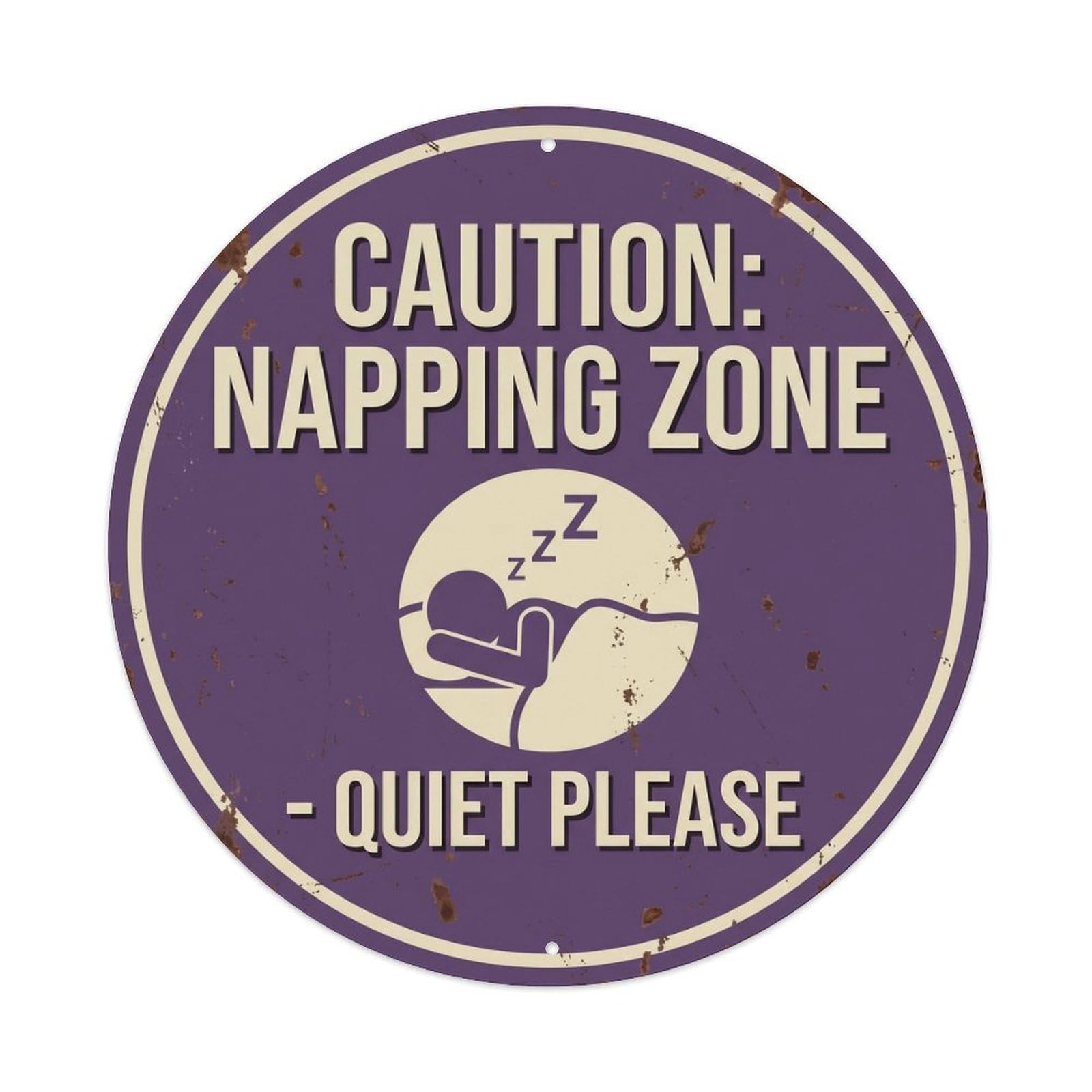 Vintage Funny Caution Napping Zone Warning Metal Tin Sign