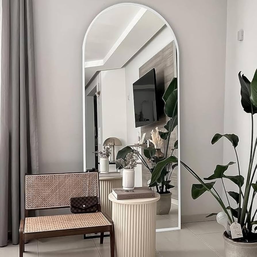 TinyTimes 70''x26'' Full Length Mirror, Large Arched Floor Mirror with Stand, Oversized Wall Mirror, Full Body Mirrors Standing Leaning for Living Room, Bedroom (White)