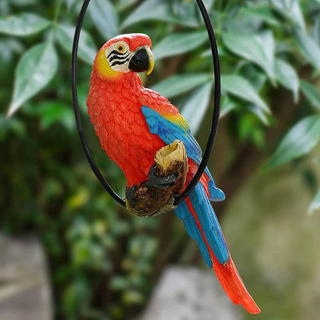 Estatua de pájaros Colgantes Innovador Anillo de Hierro Loro Estatua de jardín de esculturas Adorno Estatua de Resina al Aire Libre Loro Colgante artesanía Creative decoración del hogar