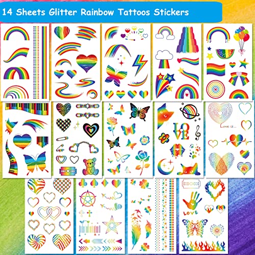 Charlent Glitter Rainbow Temporary Tattoos - 140 Pcs Glitter Pride Tattoos Butterfly Heart Rainbow Tattoos For Pride Party Favors #TOP1