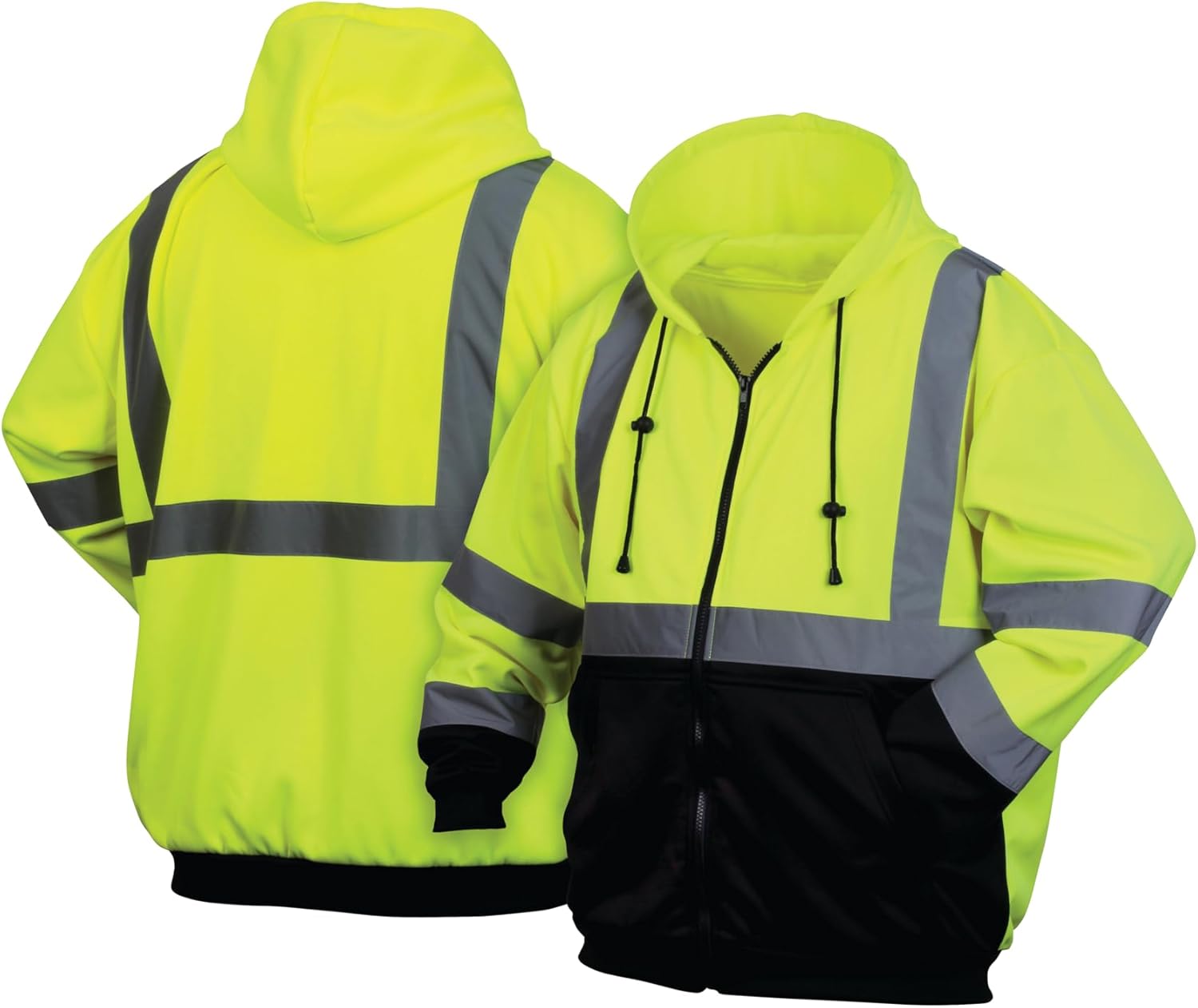Pyramex Safety RSZH3210L RSZH32 Series Sweatshirts Hi-Vis Lime Zipper Sweatshirt with Black Bottom - Size Large, Green - Image 2