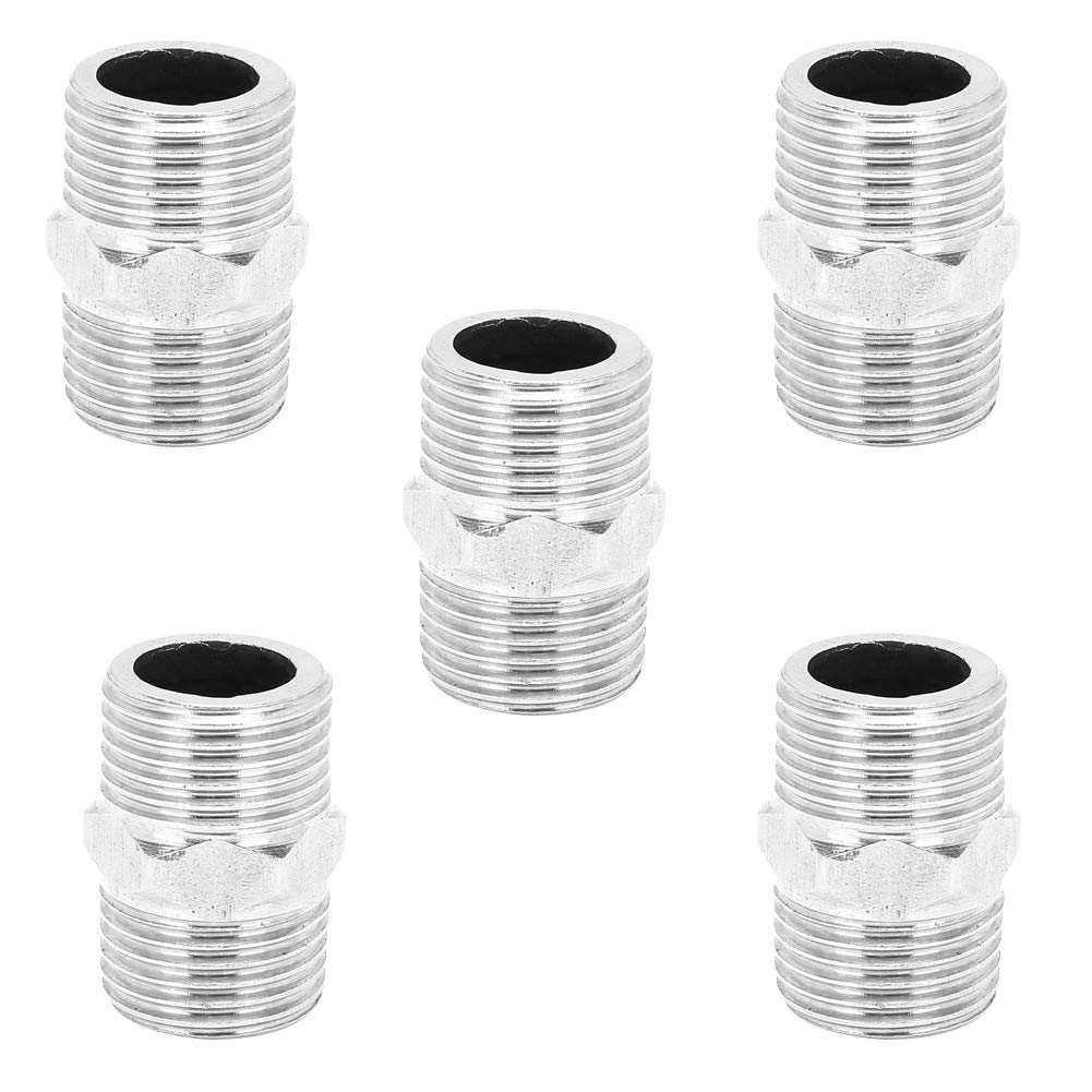 Cyrank 5Pcs Hex Nipple Stainless Steel Threaded Pipe Adapter Fittings, 1/2