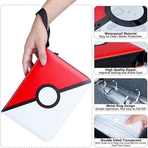 Miniatura 4 de Carpeta de 4 bolsillos, carpeta de tarjetas, 400 tarjetas, carpeta de colección de tarjetas con 50 páginas, funda extraíble de doble cara y