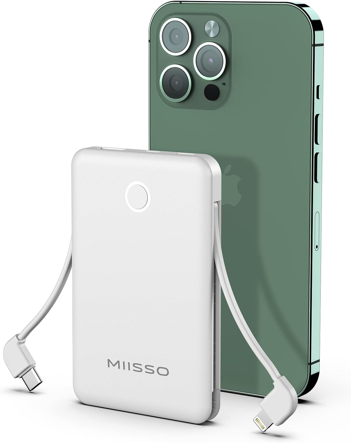 miisso 6000mah Card Size Built in Cables Power Bank, Built in USB C Cords Battery Pack Travel Charger Portable Charger for Phones, 4 Output Ultra Slim Battery Pack Compatible with iPhone, White