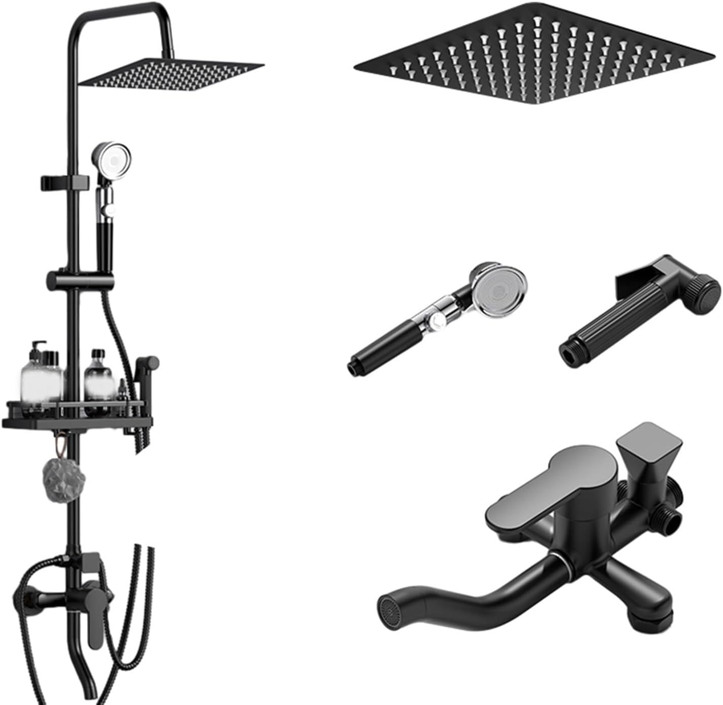 Pommeau de douche à effet pluie haut de gamme, ensemble carré exposé avec filtre intégré