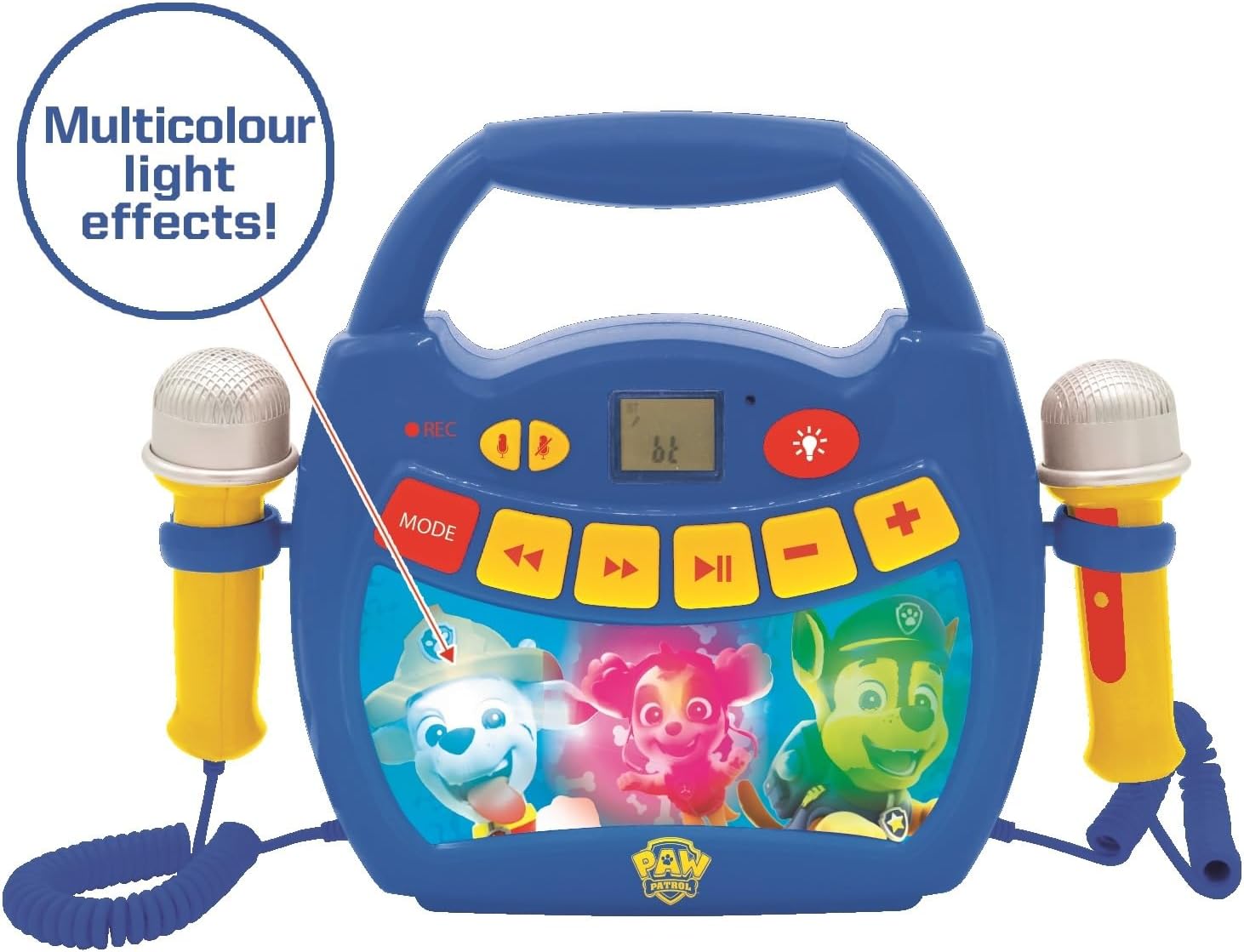 Lexibook, Paw Patrol Kids Portable Karaoke Digital Player Microphones Light Effects Bluetooth, Disc and Voice Swap Functions, Blue, MP320PAZLXB
