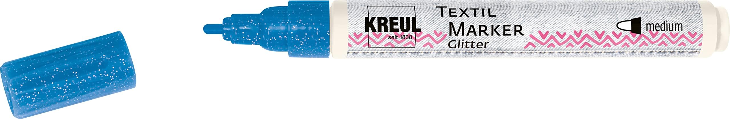 KREUL92664 Javana Texi Mäx Glitter Fabric Paint Pen, 2 – 4 mm, Blue