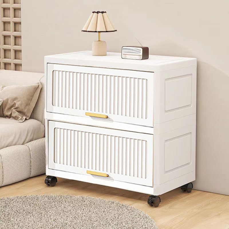 2 Layer Plastic Drawer Storage Cabinet Dresser Organizer with Wheels for Kitchen, Living Room, Bedroom, Bathroom (White, 60cm-2 Layer)