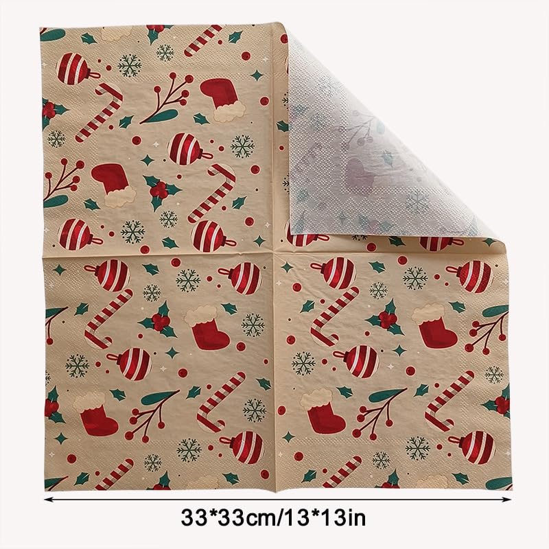 Tovaglioli di Carta Marrone Verde Rosso Tovaglioli Decorati Per Decoupage Bar Compleanno Carta Igienica Tovagliolo Decorazione Da Tavola Usa e getta Per Matrimoni Feste 30 Packs(33x33cm)