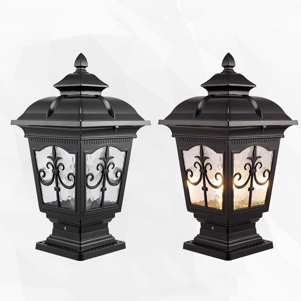 Zewnętrzna szklana lampa stołowa Kreatywna Nowoczesna Przemysłowa E27 Dekoracja Kolumna Lampa Słupek Lampa Uliczna Aluminiowa Taras Ogród Willa Drzwi Kolumna Stołowa Li,Black-l