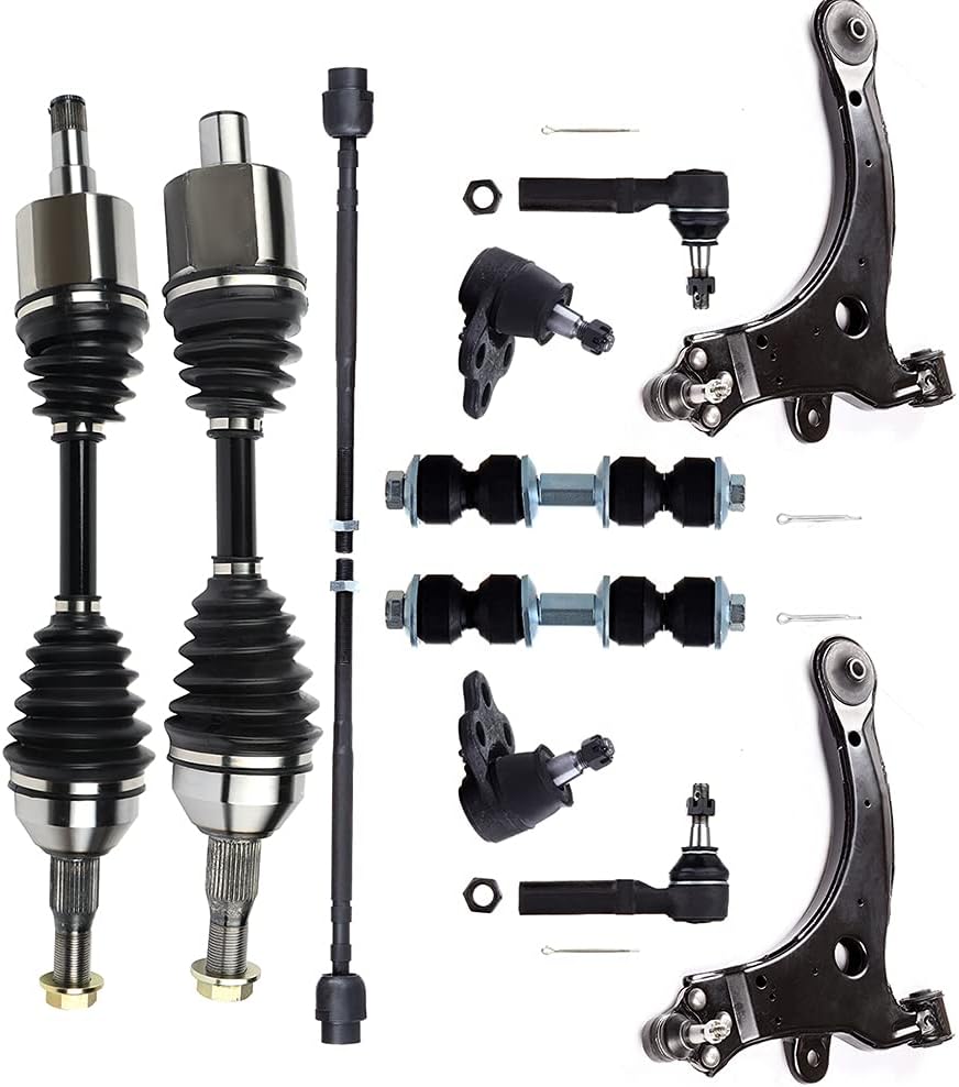 New Assembly 10-PC Front CV Axle Shaft Assembly Front Inner Outer Tie Rods Front Lower Control Arm And Ball Joint Front Sway Bar End Link Replacement For Buick for Chevy For Pontiac
