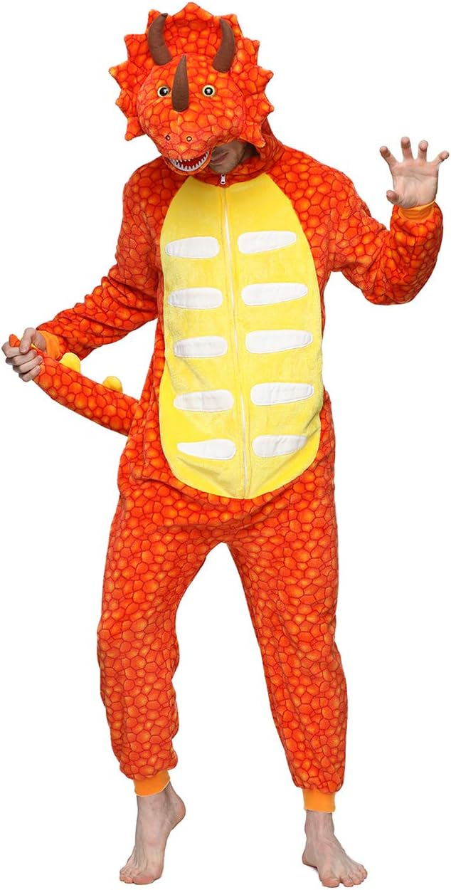 ABENCA Adult Triceratops Dinosaur Onesie Costume Women Pajamas for Men Cartoon One Piece Animal Halloween Christmas Cosplay