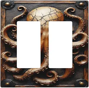 Decorative Outlet Covers Vintage Octopus 2 Gang Wall Plate Double Rocker Two Switch Wall Cover Plate Jumbo Dual Gfci Faceplate for Bedroom Home Decor