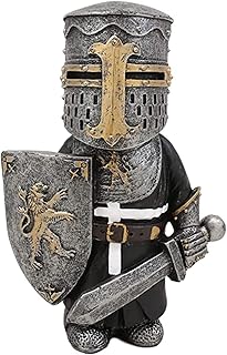 Lrxinki Knight Statues Ornaments, Resin Knight Gnome Guard Garden Sculpture, Medieval Knight Armor Gothic Statue, Templar Figurine for Protecting Your Garden (F)
