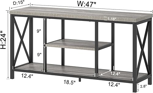 Miniatura 39 de FOLUBAN Soporte de TV para TV de hasta 65 pulgadas, centro de entretenimiento de madera rústica y metal con estantes de almacenamiento, mesa consola