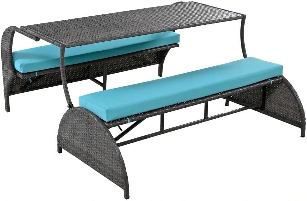 57.1" Outdoor 2-in-1 Picnic Bench, Converts to Loveseat & Table for Patio, Lawn, Backyard