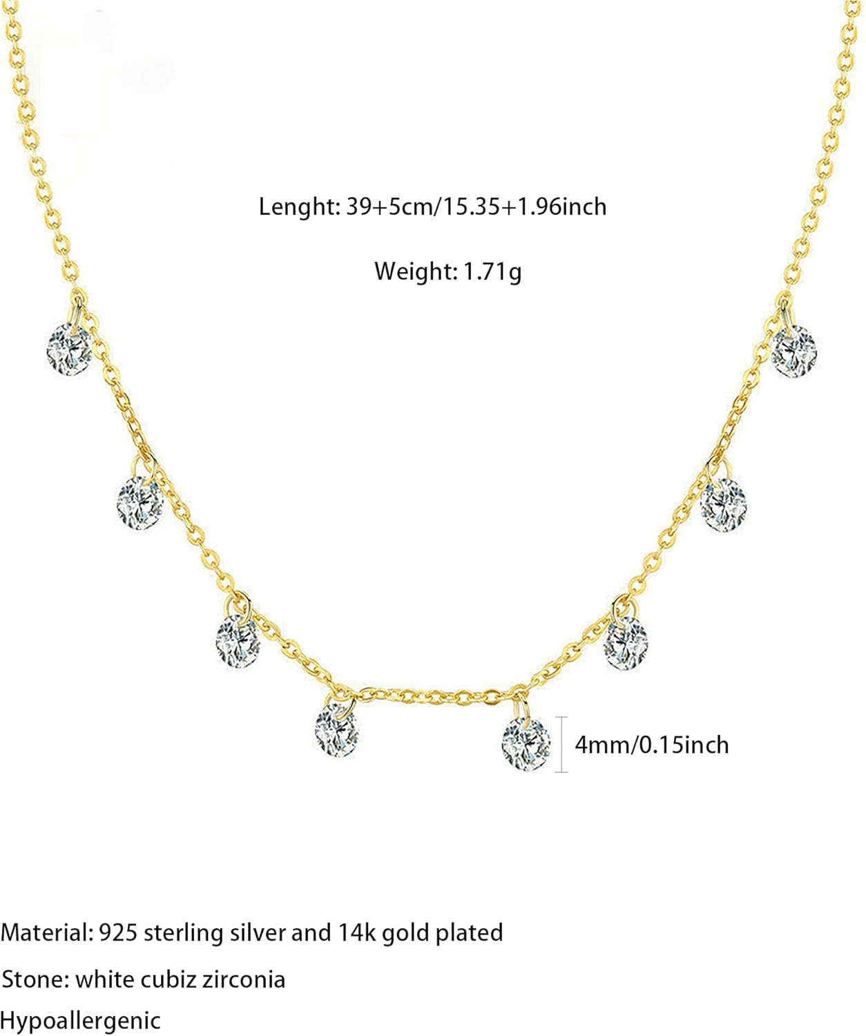 925 Sterling Silver Cubic Zirconia Station Necklaces for Women Dainty 14k Gold Plated Simulated Diamond Pendant Necklace Round Crystal Chain to Daughter Wedding Prom Brides Jewelry Gifts - Image 4