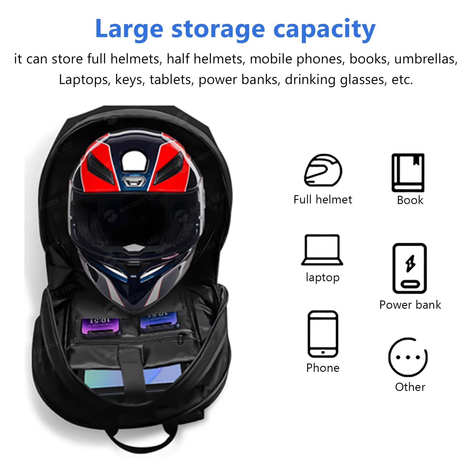 Garsent Sac à Dos à Moto LED, Knight -Backpack, Sac à Dos LED avec Bricolage Programmable