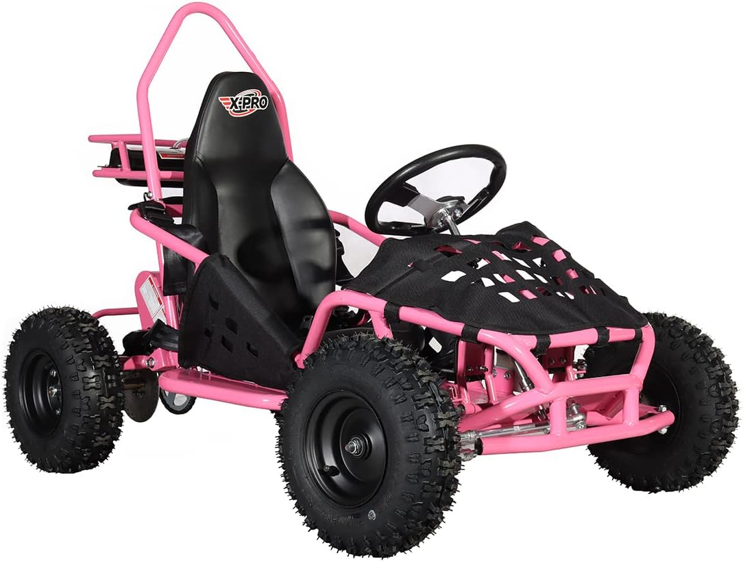 X-PRO Rover 50 Go Kart Gas Powered Pull Start Go Cart Rear Disc Brake with 6" Wheels (Pink)