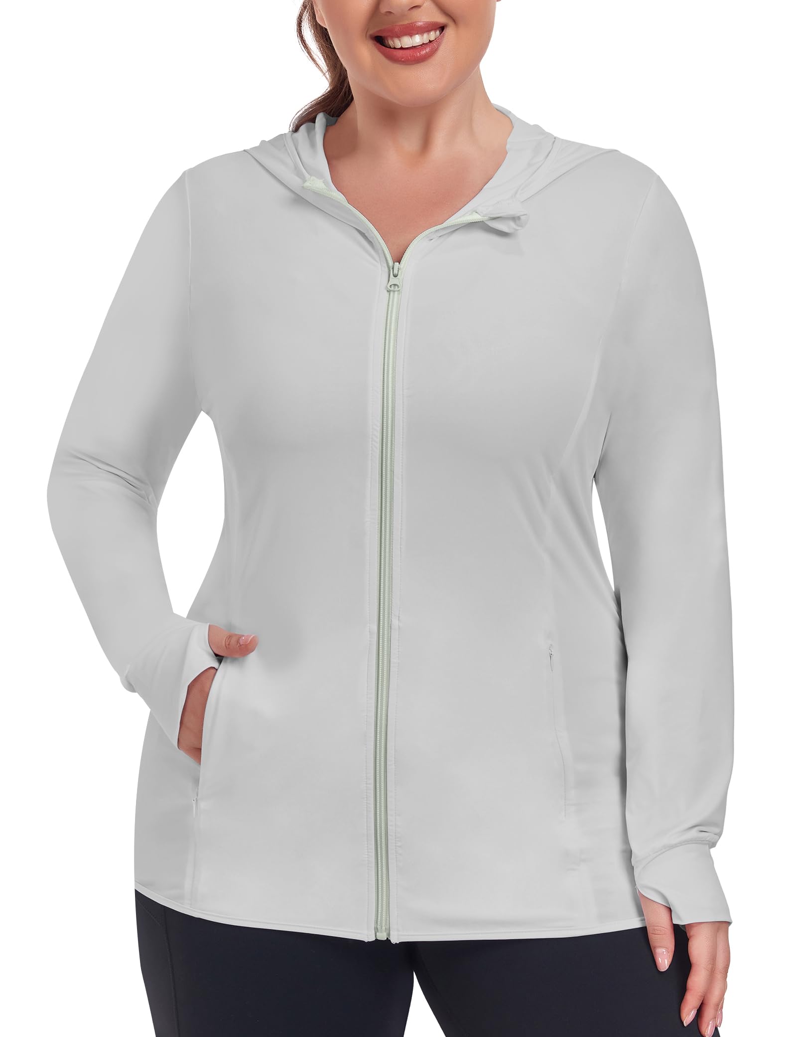 COOTRY Women's Plus Size UPF 50+ Sun Protection Jacket Lightweight Long Sleeve Zip Up Hoodie Cooling Sun Shirt Hiking Workout