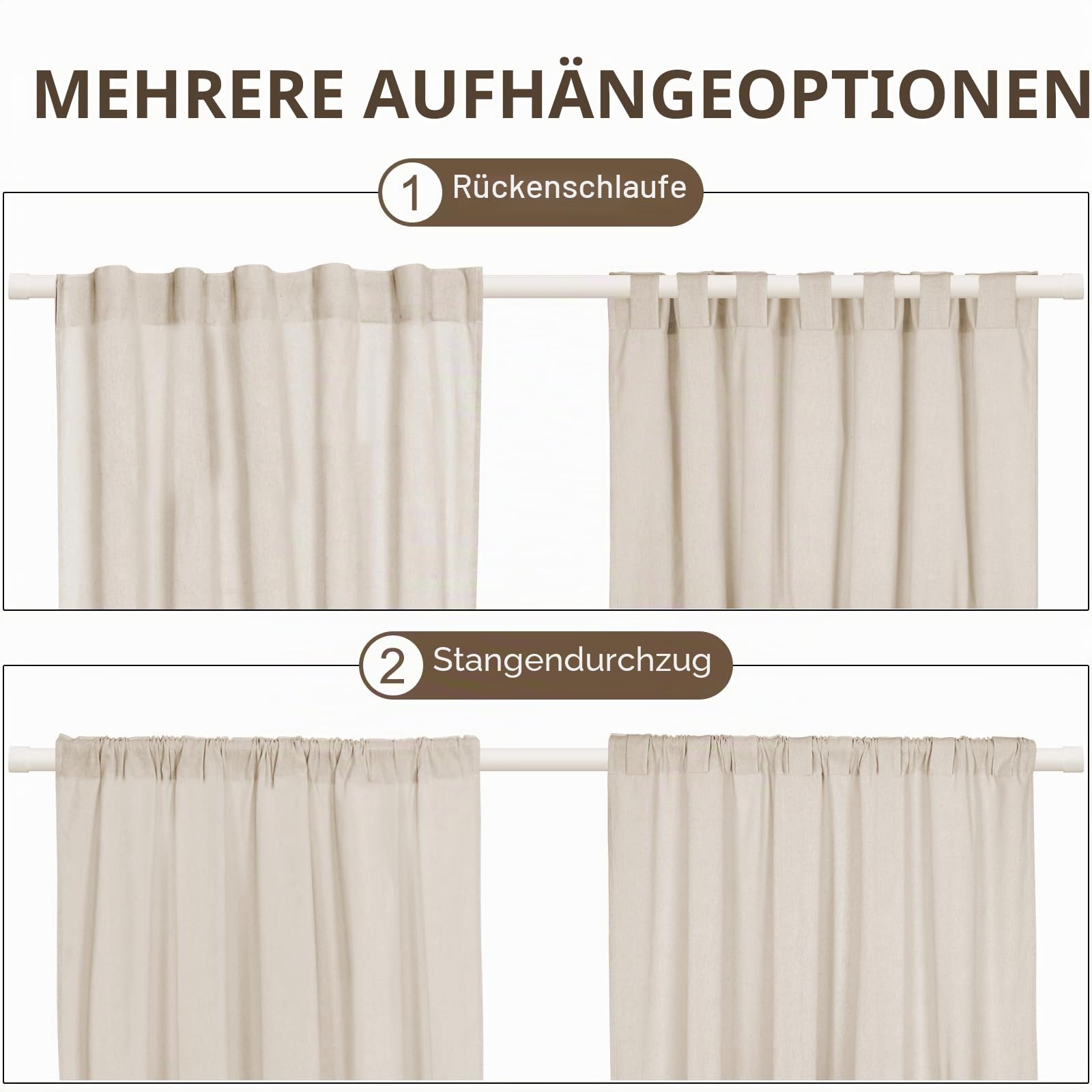 ASPMIZ Baumwoll-Leinen-Vorhänge im Landhausstil, rustikale Knopfvorhänge, Leinen-Fenstervorhang, Blaue Streifen, Landhausvorhang für Wohnzimmer, Moderne Verdunkelungsvorhänge, 132 x 213 cm, 2 Paneele