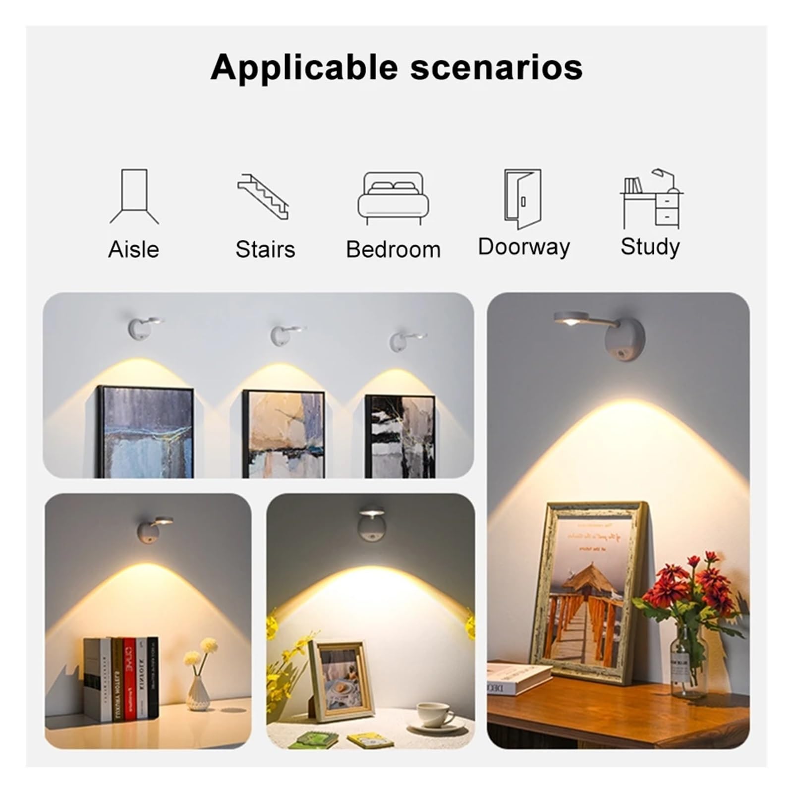 Luce notturna con sensore di movimento a LED, lampada da parete ricaricabile tramite USB for illuminare dipinti immagini murali soggiorno camera da letto cucina(3 Color-2PCS)